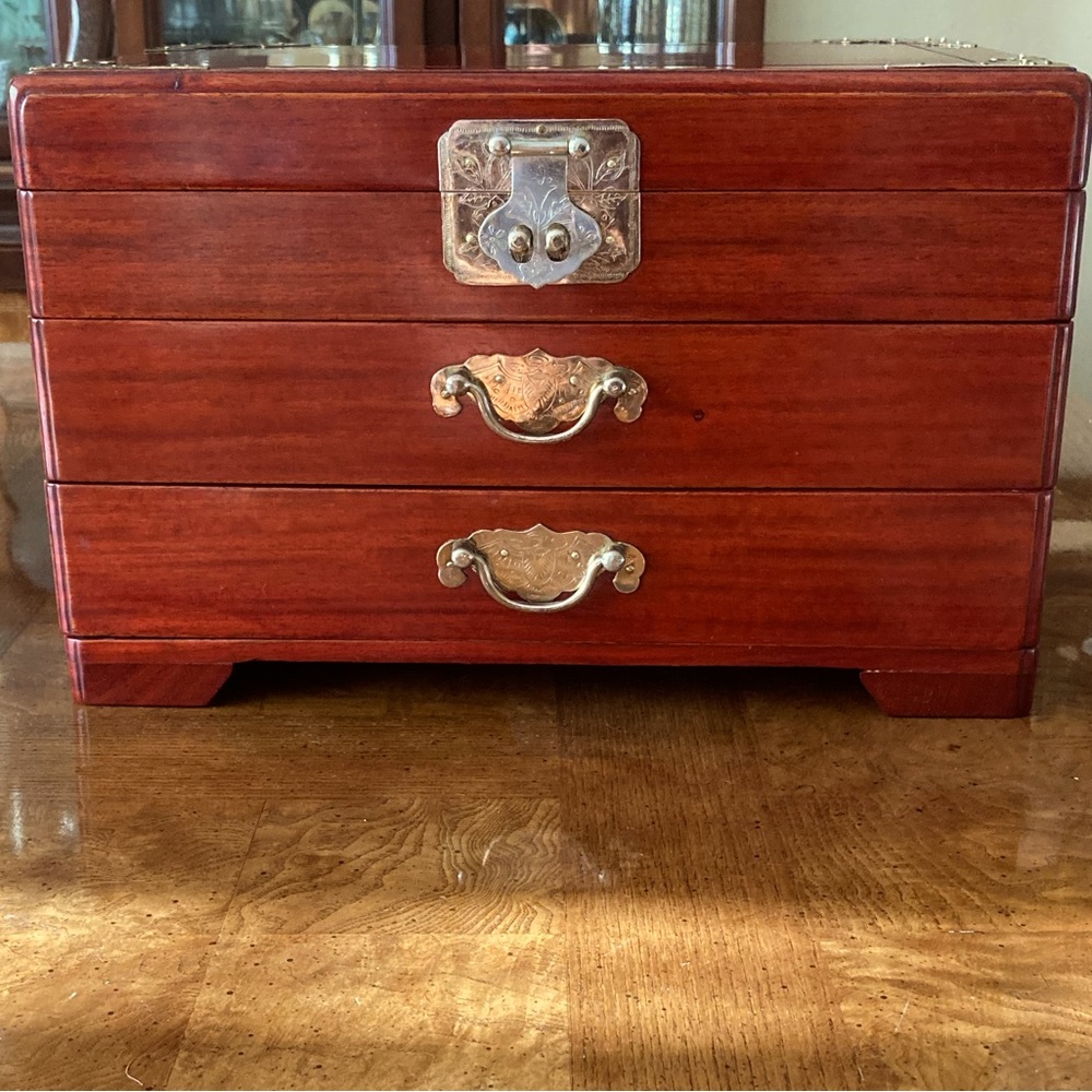 Rosewood Jewelry Box/Chest with Brass Accents - Vintage